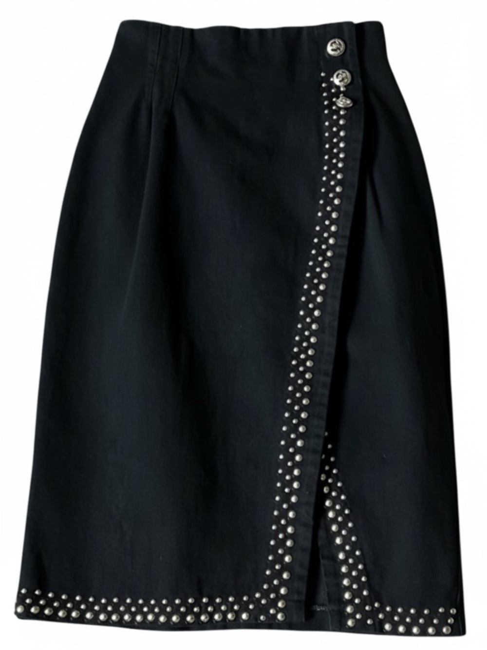 Vintage Apache Studded Black Cotton Wrap Style Skirt Size L USA Made